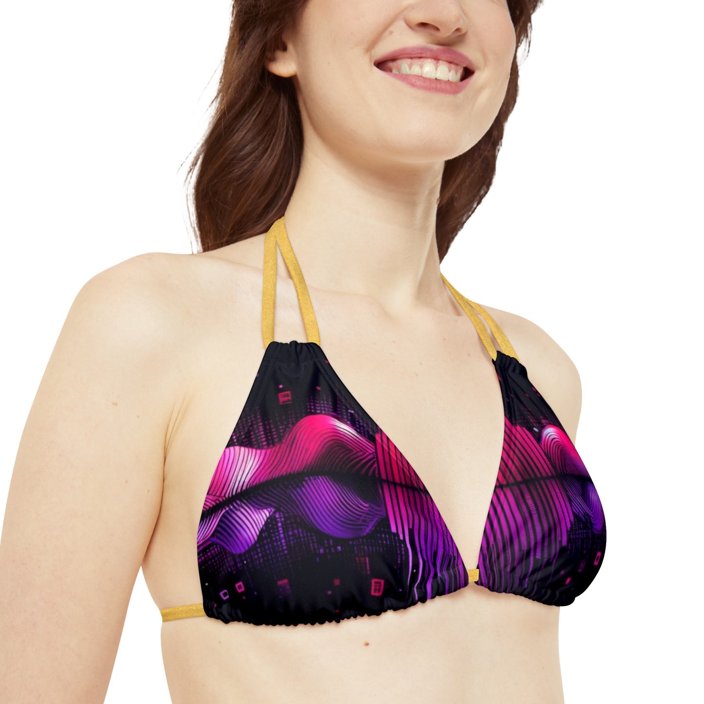 Vidiac Strappy Triangle Bikini Top (AOP) Dark
