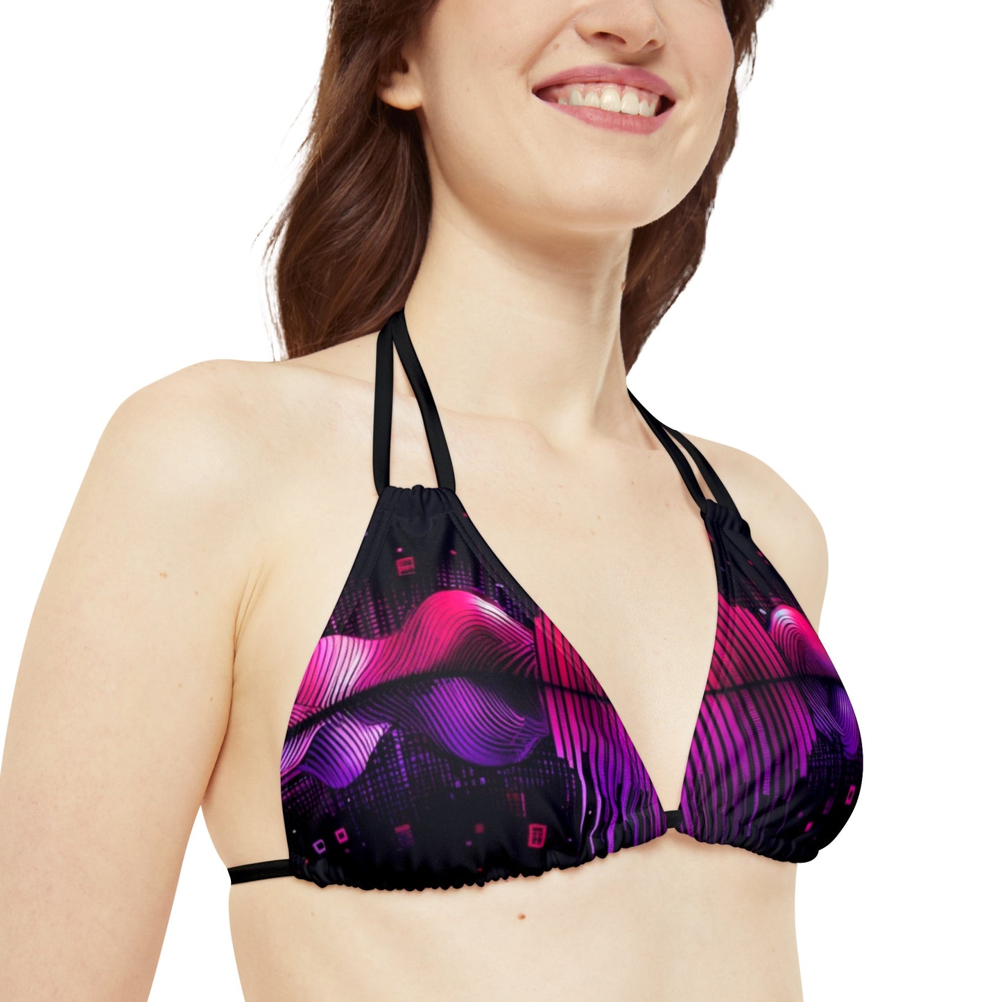 Vidiac Strappy Triangle Bikini Top (AOP) Dark